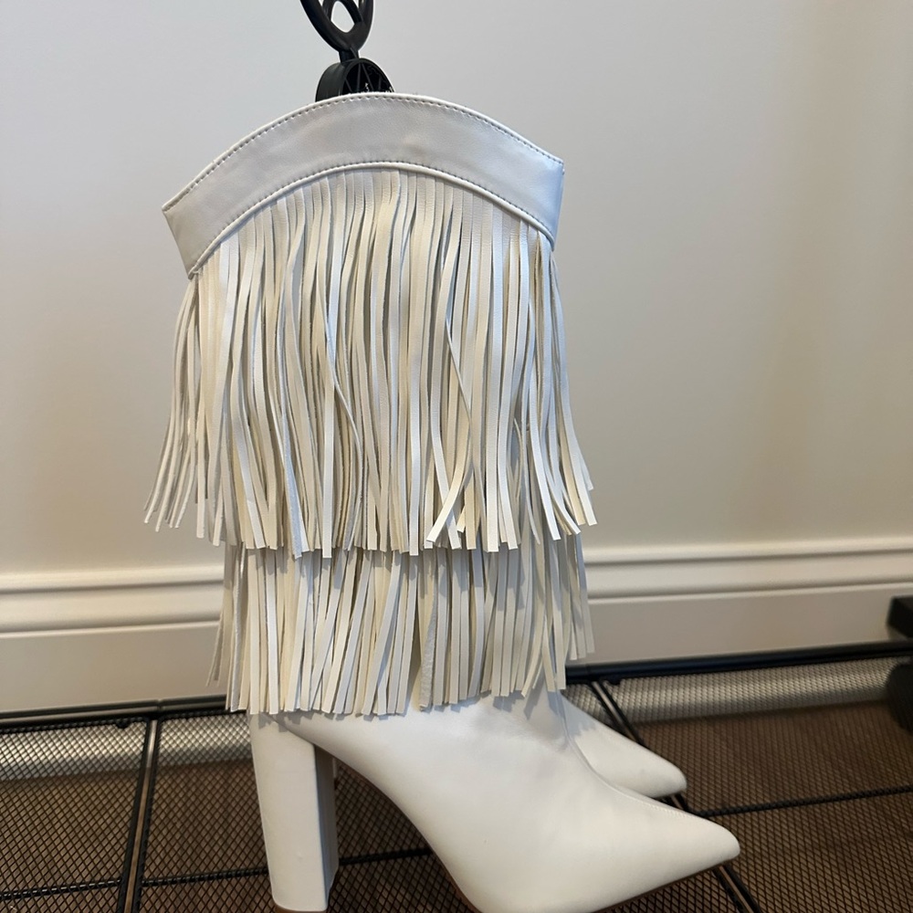 White Fringe Ankle Boots